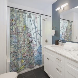 Aviation Sectional Chart Shower Curtain - Aviation Decor Bathroom Accessory - Pilot Gift Idea - Aviation School Gift