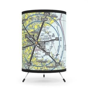 Aviation Sectional Chart Tripod Lamp, Personalized Pilot Gift, Airplane Lover Decor, High-Res Printed Shade US/CA Plug, Custom Aviation