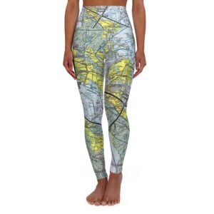 Aviation Sectional Chart Yoga Leggings, Personalized High Waisted Pilot Pants, Aircraft Navigation Map Tights, Flight Attendant Gift,