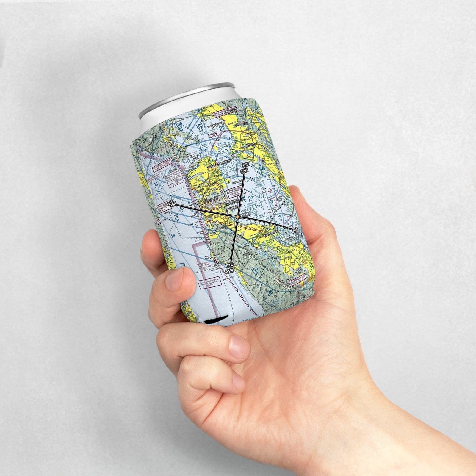 Custom Aviation Sectional Chart Can Cooler Sleeve - Personalized Gift, Airplane Pilot Accessories, Aviation Enthusiast Present, Travel Theme